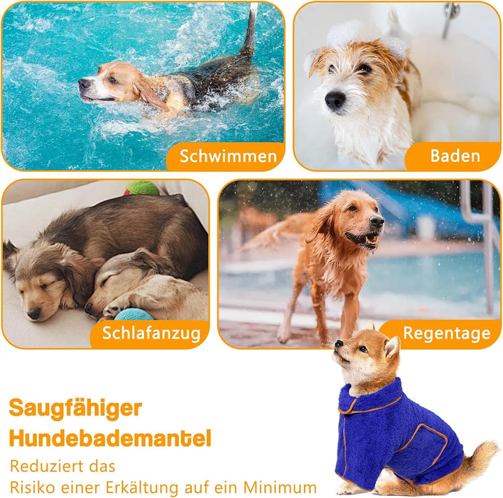 Hundebademantel, Bademantel für Hunde Schnell Trockend Einstellbar Hundehandtuch mit Klettverschluss
