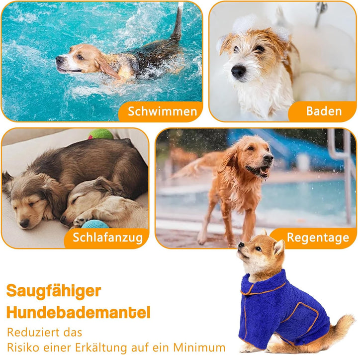 Hundebademantel, Bademantel für Hunde Schnell Trockend Einstellbar Hundehandtuch mit Klettverschluss