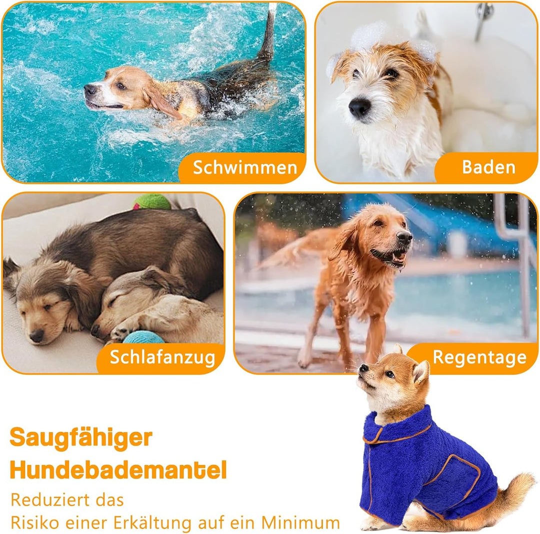 Hundebademantel, Bademantel für Hunde Schnell Trockend Einstellbar Hundehandtuch mit Klettverschluss