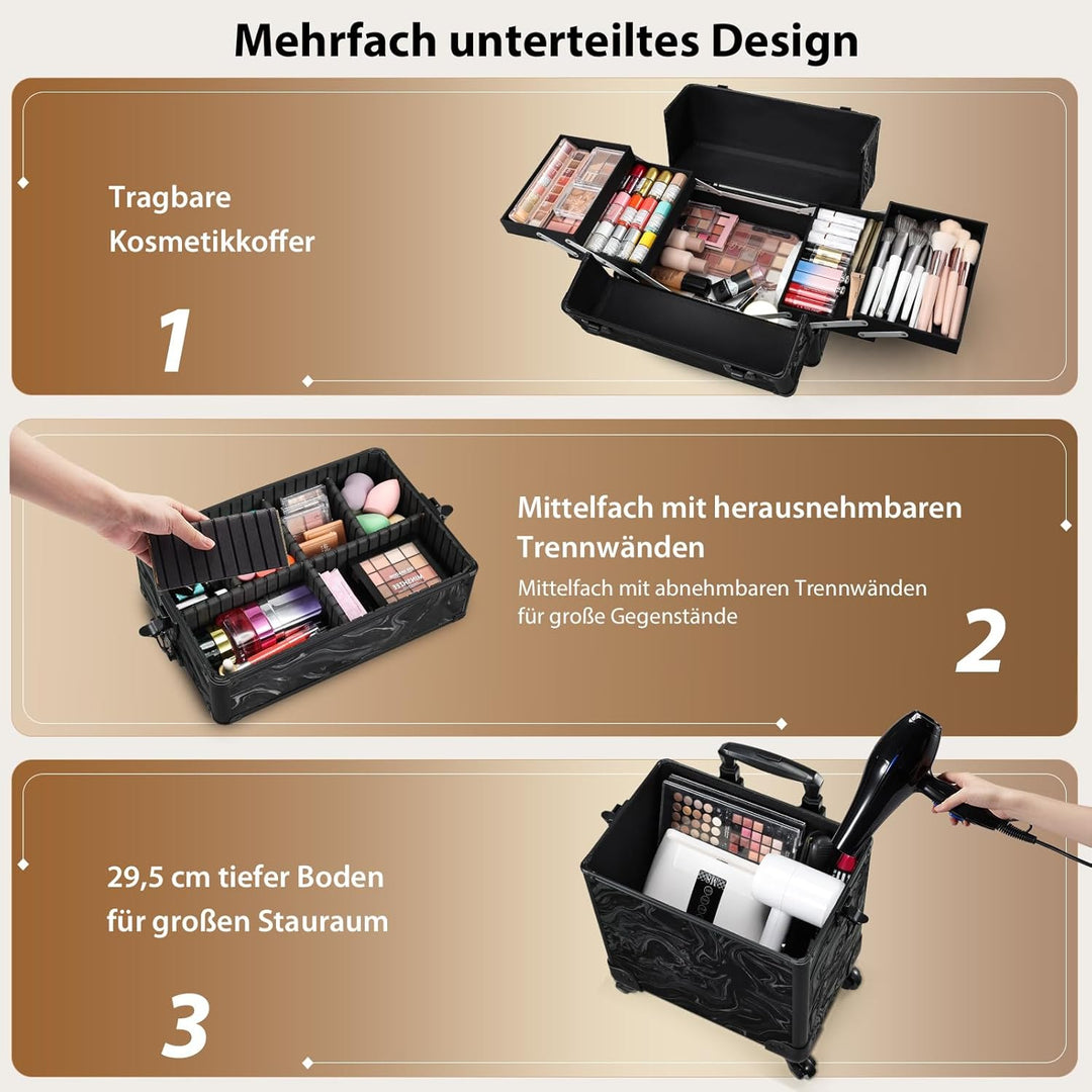 Kosmetik Trolley 3-in-1 Make up Koffer Kosmetikkoffer Trolley Schminkkoffer Gross Friseurkoffer mit