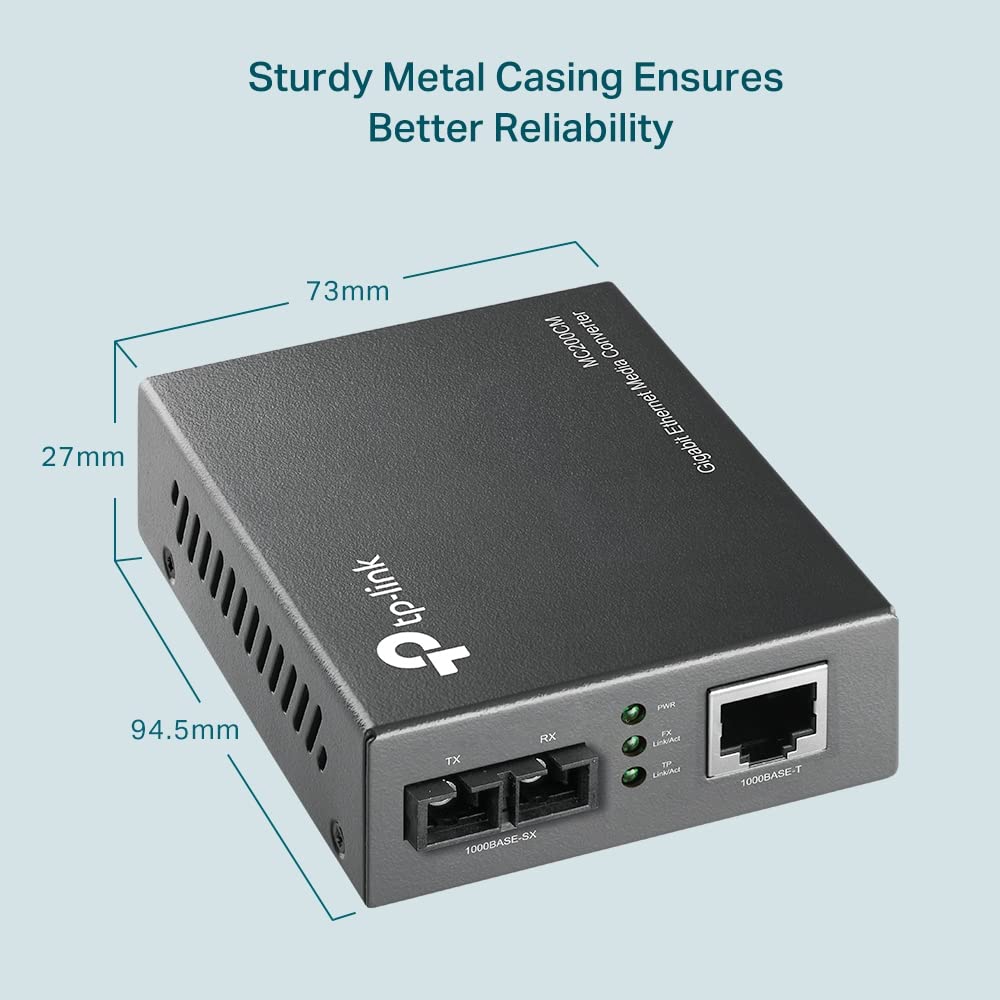 TP-Link MC200CM Gigabit-Ethernet-Medienkonverter, 2 SC-Glasfaseranschlüsse, 1 RJ45-Anschluss, Multim