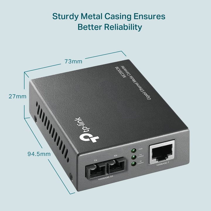 TP-Link MC200CM Gigabit-Ethernet-Medienkonverter, 2 SC-Glasfaseranschlüsse, 1 RJ45-Anschluss, Multim