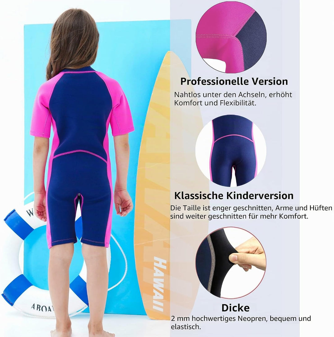NATYFLY Kids Shorty Neoprenanzug 2.5mm Kinder Neopren Thermal Badeanzug UV-Schutz Badeanzüge für Mäd