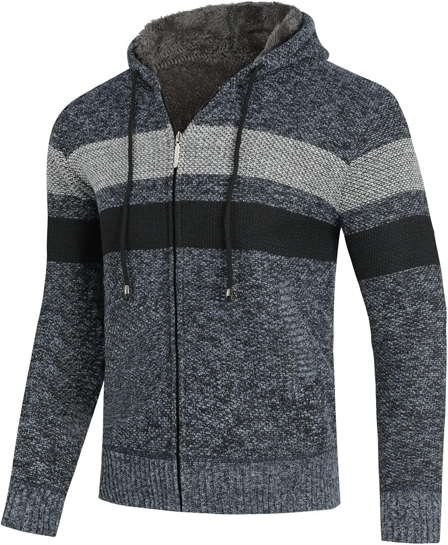 YOUTHUP Herren Strickjacke mit Kapuze Fleece Gefüttert Winter Cardigan Strick Fleecejacke Reissversc
