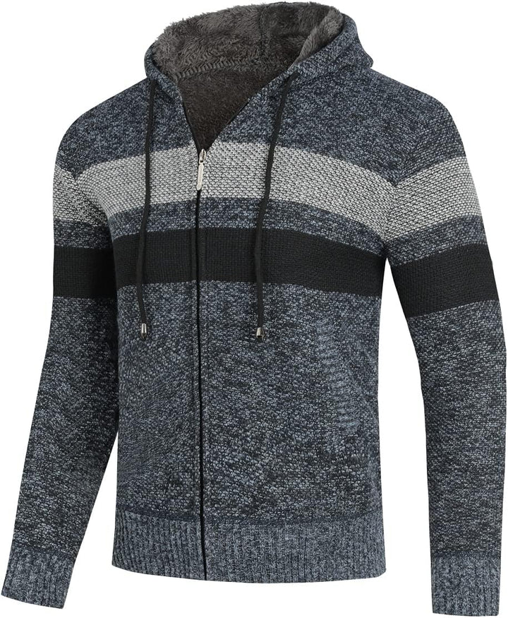 YOUTHUP Herren Strickjacke mit Kapuze Fleece Gefüttert Winter Cardigan Strick Fleecejacke Reissversc