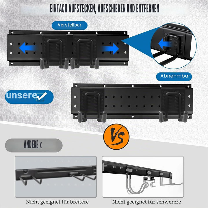Gartengeräte Halterung,48 Zoll garage tool organizer wall mount, 3 verstellbare Platten + 10 Haken a