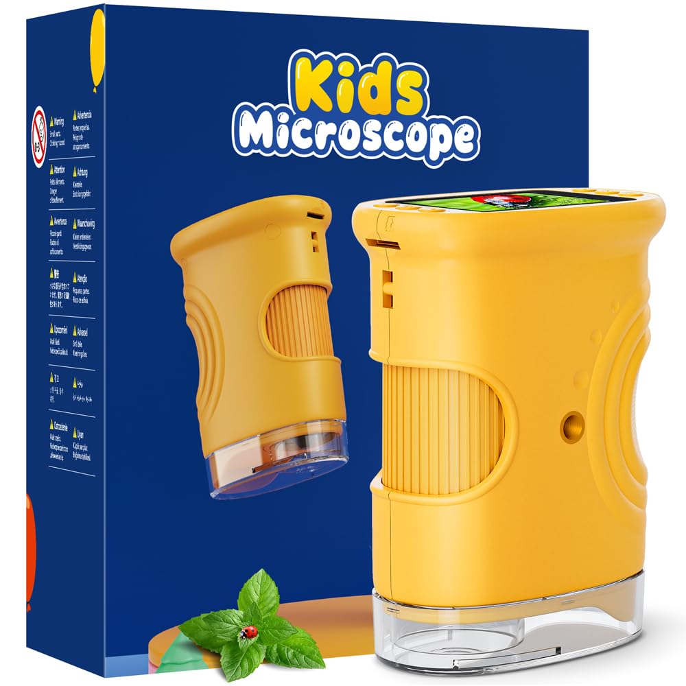 Mikroskop für Kinder, Temodu 2.0" Bildschirm, 1000X USB Tragbares Taschenmikroskop, Wiederaufladbare