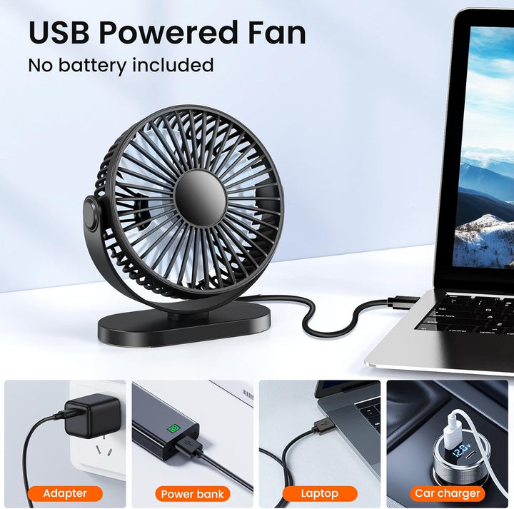 USB Tischventilator, Leistungsstarker Tragbarer Mini Ventilator , 3 Geschwindigkeiten für Schnelle K