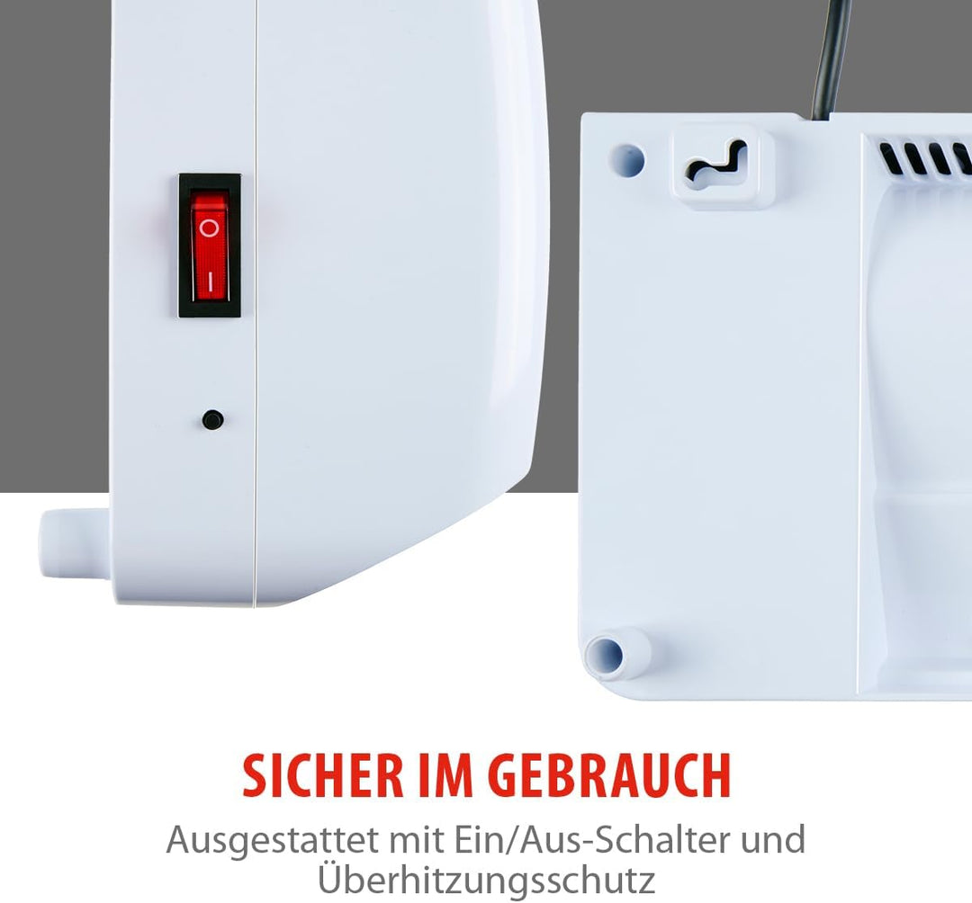 alpina Wand Heizlüfter 2000W – Keramik Heizstrahler mit 2 Leistungsstufen und Timer – Digital Thermo