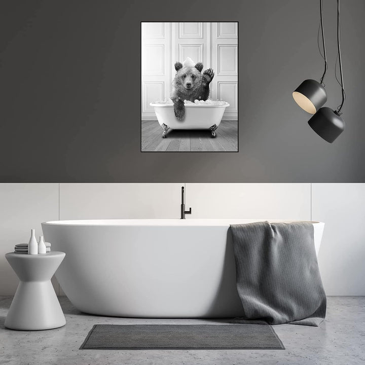 WADBTP Badezimmer Bilder,Schwarz Weiss Bilde,Lustige Tier in der Badewanne Leinwand Bilder für Wohnz
