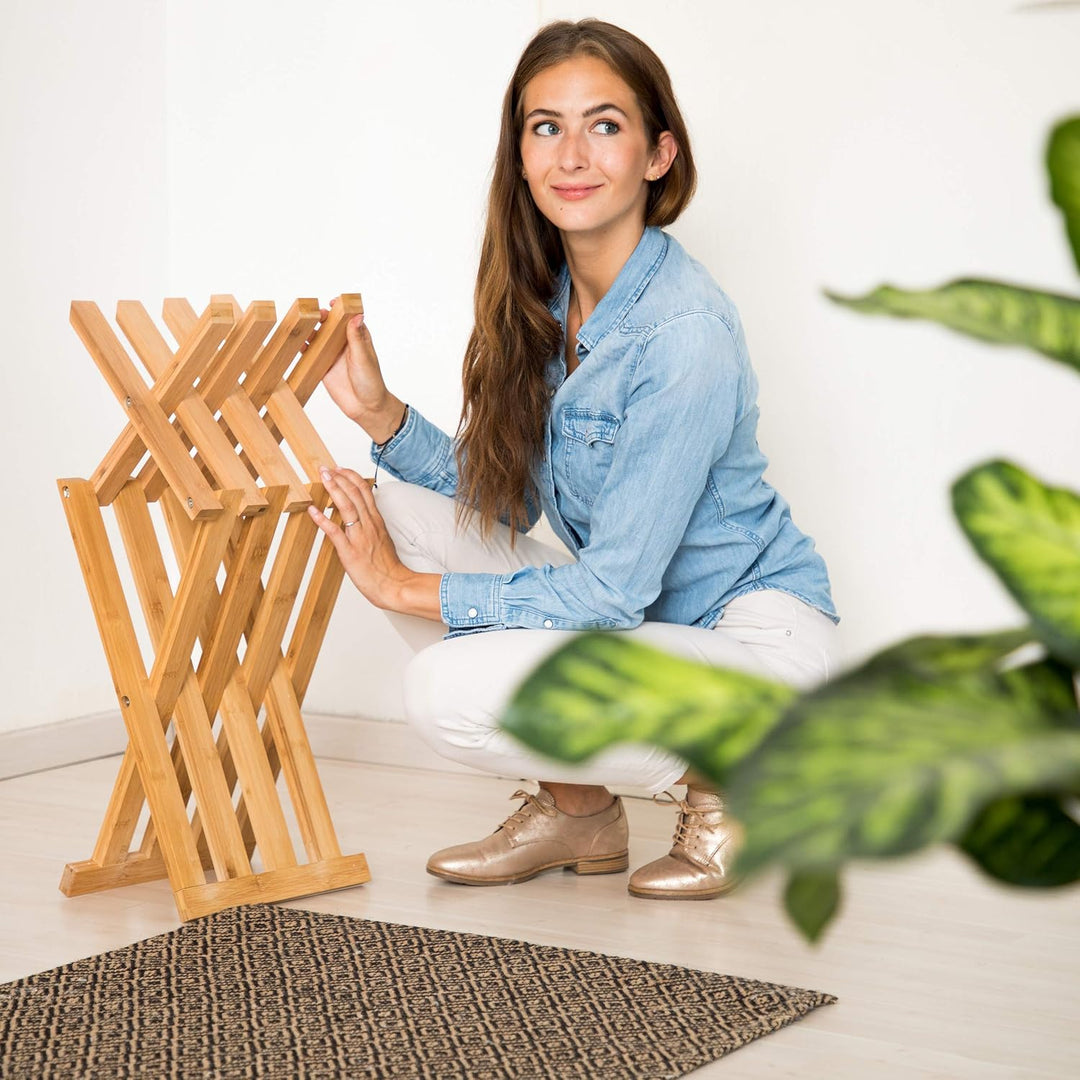Relaxdays Klapphocker Bambus, natürliche Optik, niedrig, platzsparend faltbar, Hocker für Kinder, HB