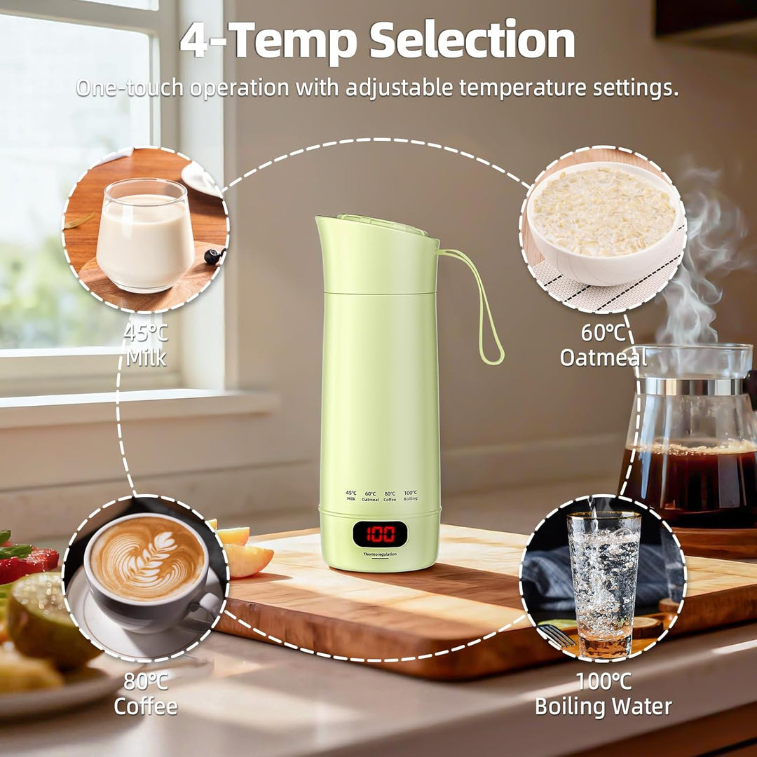 Kssvzz Elektrischer Reisewasserkocher Klein 400ml, Mini Wasserkocher mit 4 Temperatureinstellung, Tr