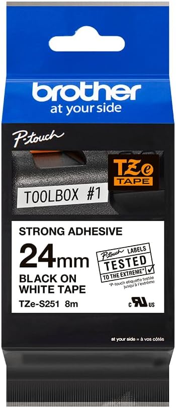 BROTHER Tze-S251 (Packung mit 3) Schwarz auf Weiss 24mm (Packung mit 3) Stark haftend, Schwarz auf W