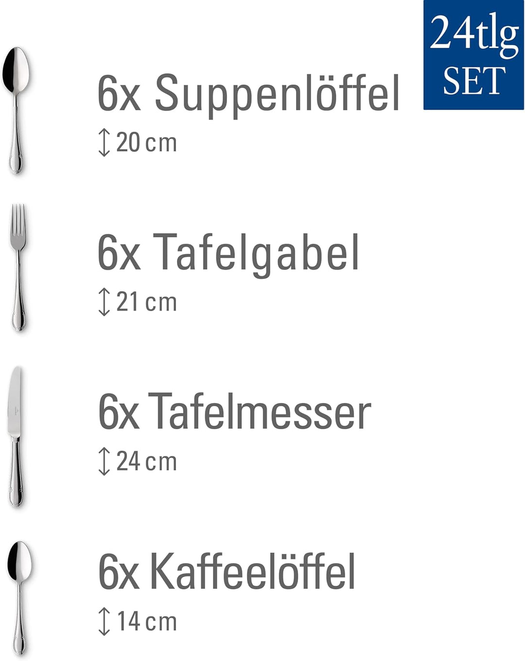 Villeroy & Boch - Mademoiselle Besteckset 24-teilig Silber, Spülmaschinenfest, Besteck Set für 6 Per