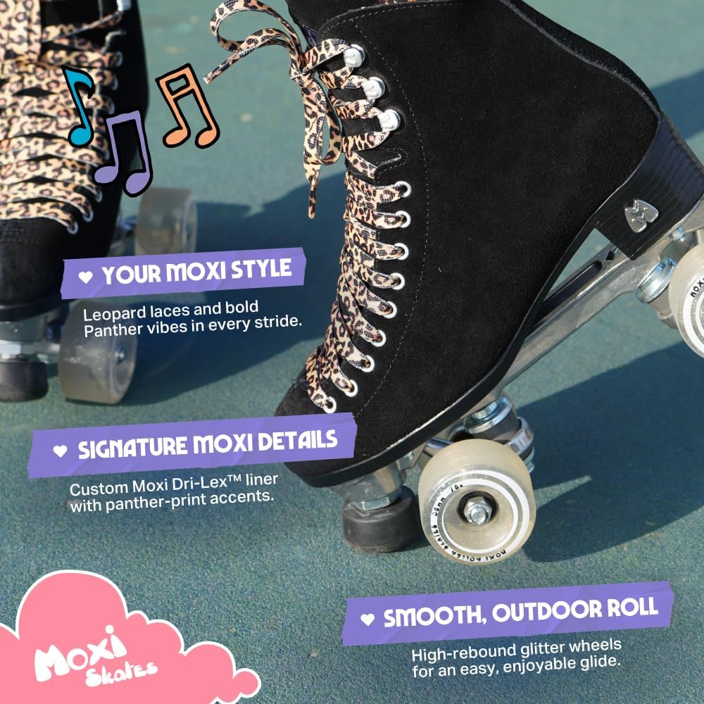 Moxi Skates - Panther - Lustige und modische Rollschuhe für Damen | Schwarzes Wildleder 2, 2