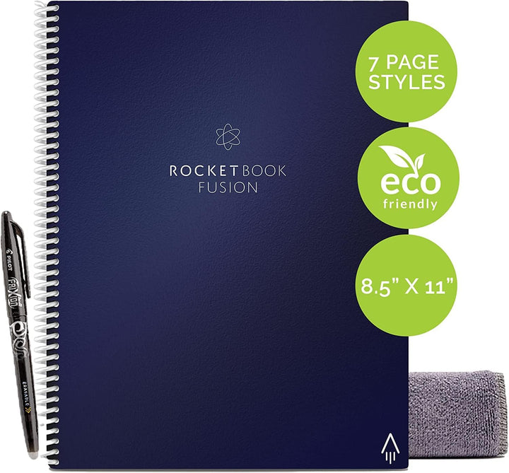 Rocketbook Fusion Reusable Digital Notebook - Smart Notepad A4 Blue, 7 Styles, To Do List, Daily Bul