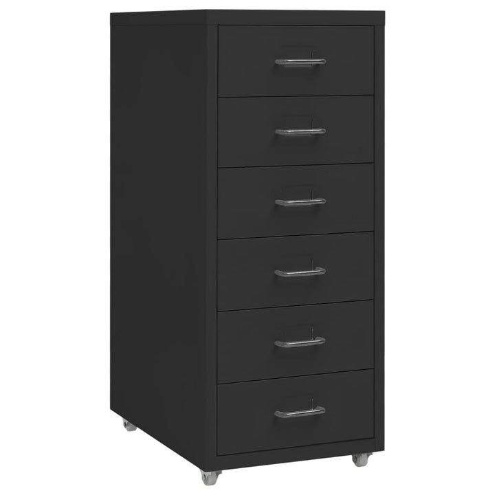 Aktenschrank mit Rollen Schwarz Metall 28x41x69 cm Büroschrank mit 6 Schubladen und Metallgriffen fü