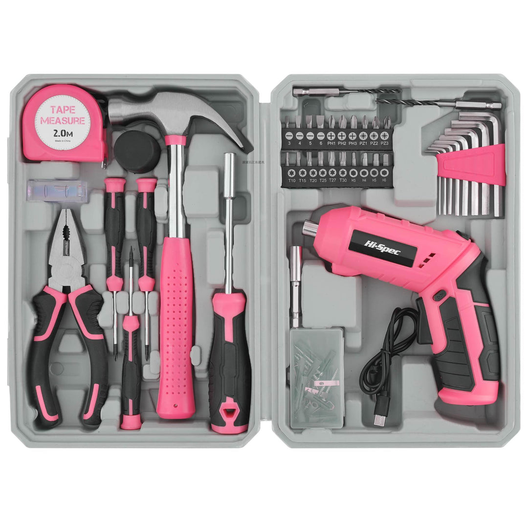Hi-Spec 42tlg. Werkzeugkoffer mit kleinem 4V. Akkuschrauber und Haushaltswerkzeugen. Komplettes Werk