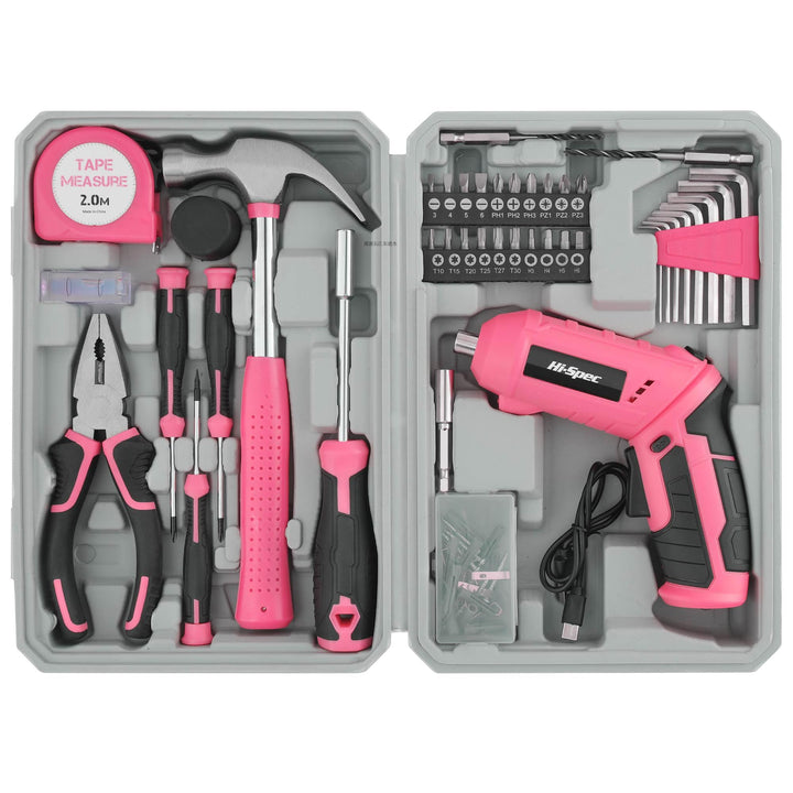 Hi-Spec 42tlg. Werkzeugkoffer mit kleinem 4V. Akkuschrauber und Haushaltswerkzeugen. Komplettes Werk