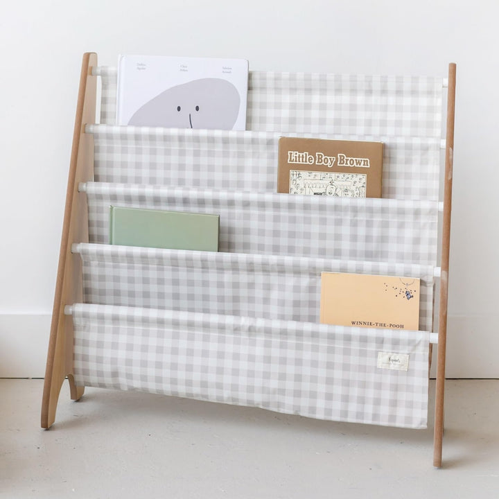 3 Sprouts Kinder Bücherregal aus Holz – Montessori Regal für Kinderzimmer - Gingham Beige, Gingham B