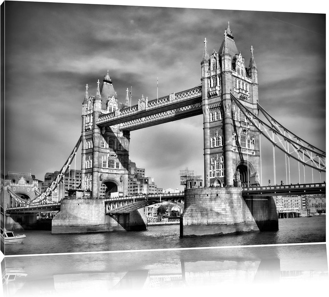 Monocrome, Tower Bridge, Format: 100x70 auf Leinwand, XXL riesige Bilder fertig gerahmt mit Keilrahm