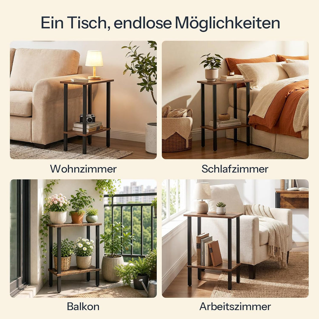 HOOBRO 2-stöckiger Beistelltisch, Couchtisch, schmaler Sofatisch, Nachttisch, für Snacks, kleine Räu