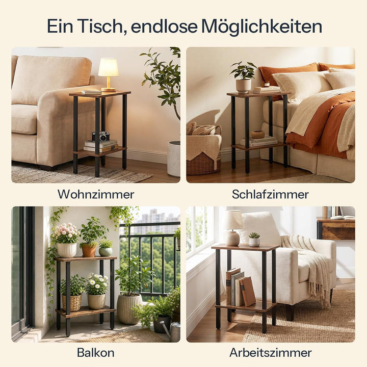 HOOBRO 2-stöckiger Beistelltisch, Couchtisch, schmaler Sofatisch, Nachttisch, für Snacks, kleine Räu