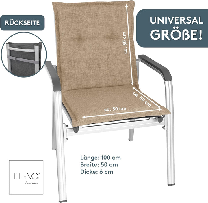 LILENO HOME Gartenstuhl Auflagen als [2er Set - Niedriglehner] in Hellbraun - Bequeme Liegen als Sit
