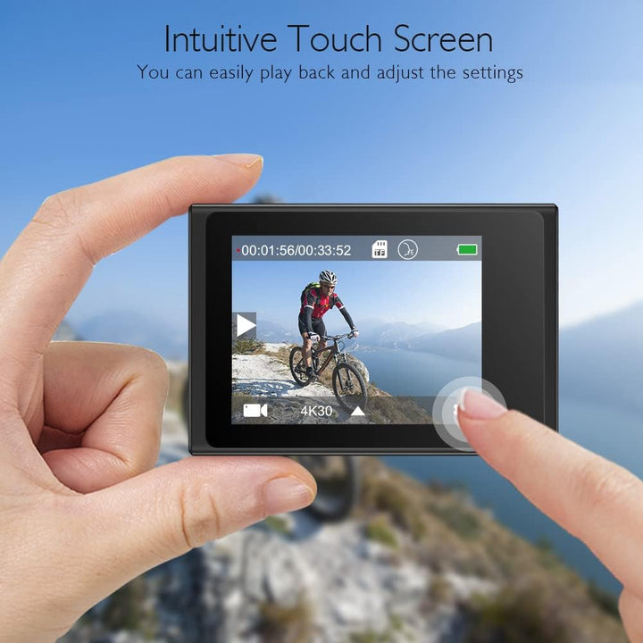 AKASO Action Cam 4K30FPS 20MP WiFi Actionkamera mit Touchscreen EIS 4X Zoom Fernbedienung 40m Unterw