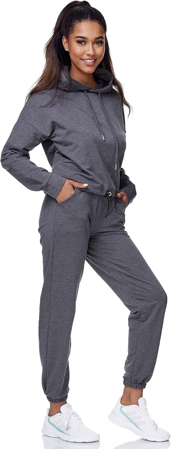 Tazzio Damen Jogginganzug Trainingsanzug Sport Freizeit Hoodie & Jogginghose F200, Anthrazit