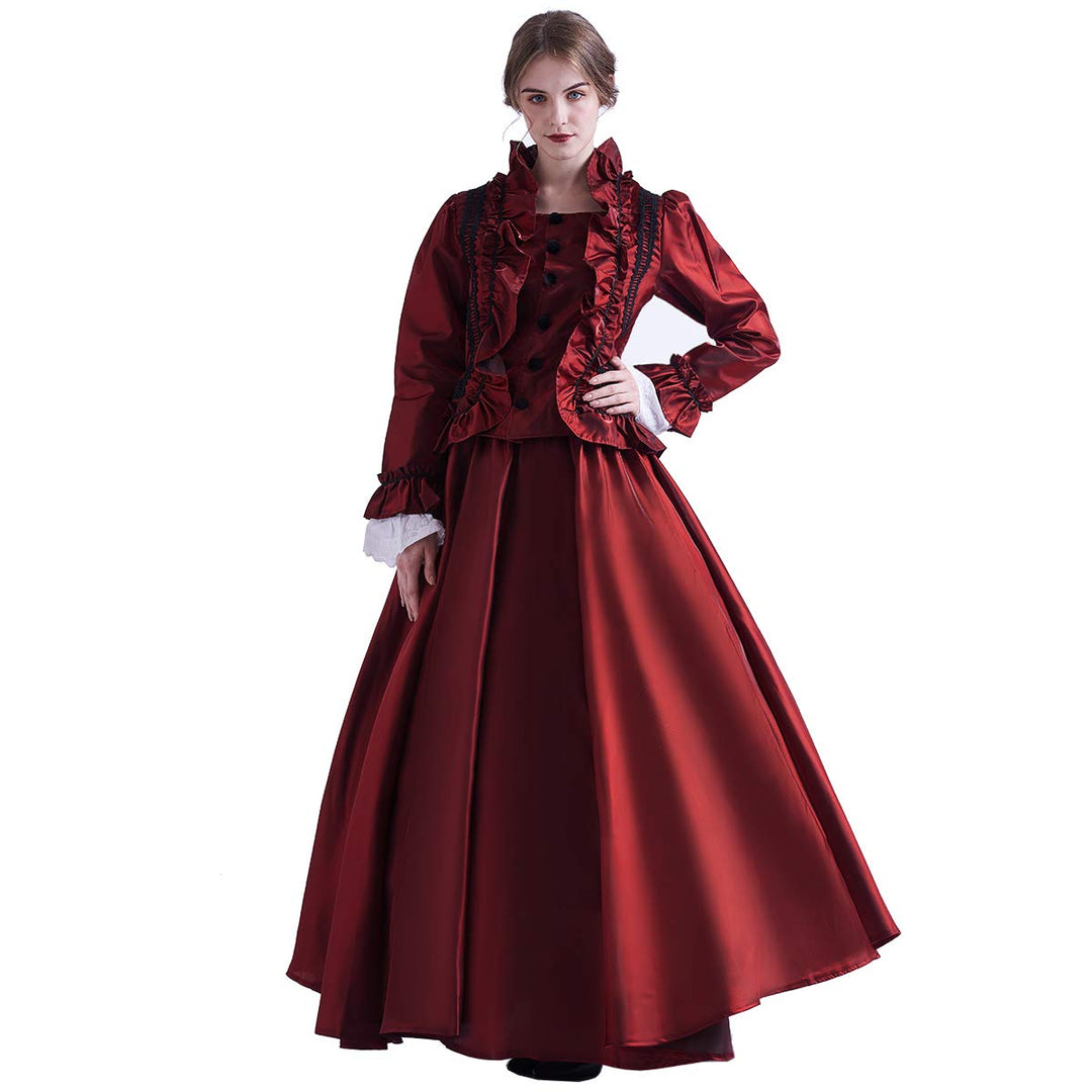 GRACEART Damen Gothic Viktorianisches Kleid Renaissance Maxi Kostüm (XXL, Rot) XXL Rot, XXL Rot