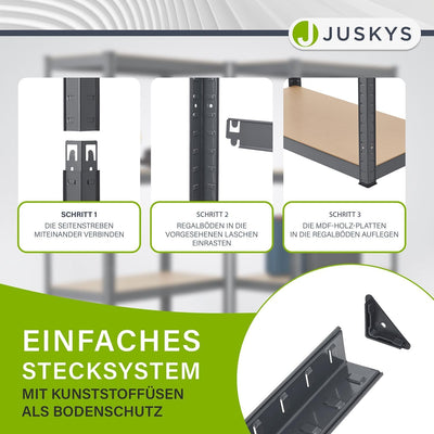 Juskys 2er-Set Lagerregal Easy 2X 160x80x40cm (HxBxT) - 640kg Traglast - 8 Böden - Metall Schwerlast