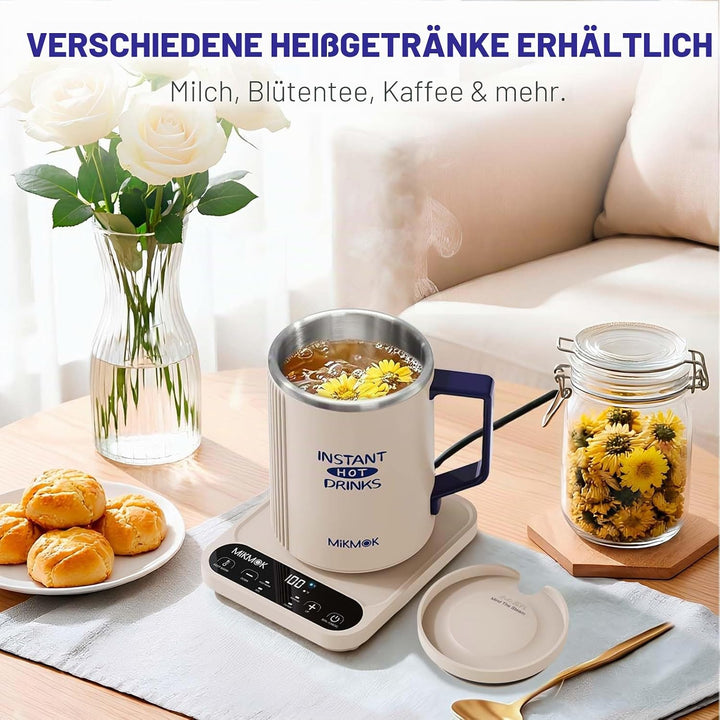 MIKMOK Elektrischer Tassen-Wasserkocher 400ml 300W Edelstahl 304 | Regelbare 40–100°C LED-Temp, Disp