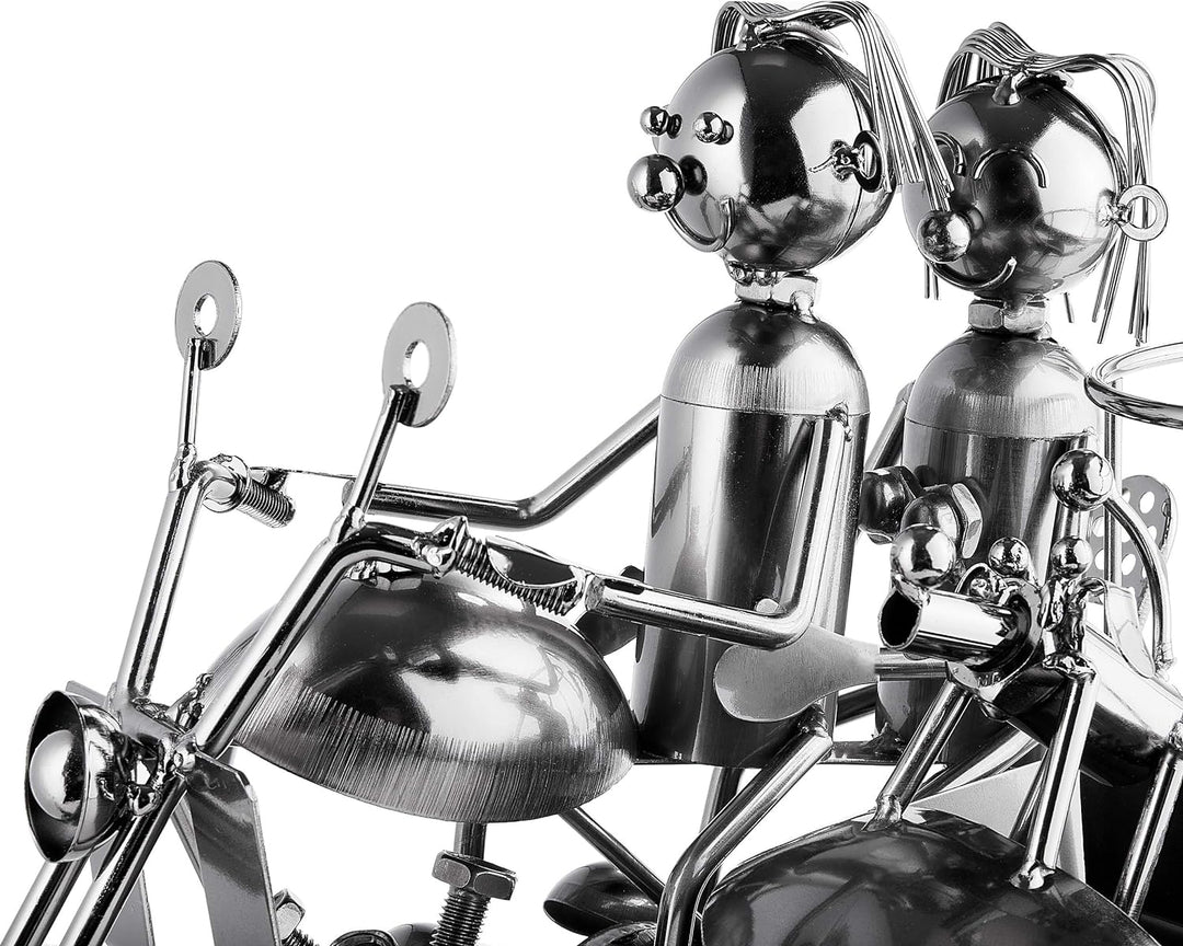 Brubaker Weinflaschenhalter Motorrad Paar mit Beiwagen und Hund - Metall Skulptur mit