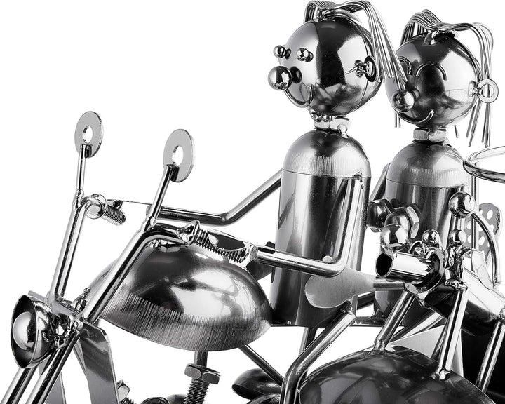 Brubaker Weinflaschenhalter Motorrad Paar mit Beiwagen und Hund - Metall Skulptur mit