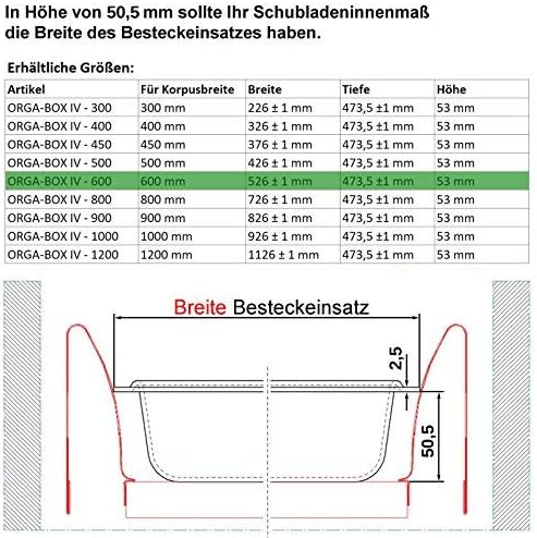 Orga-Box® IV UNIVERSAL Besteckeinsatz Besteckkasten silbergrau für 60er Schublade (473,5 x 526 mm)