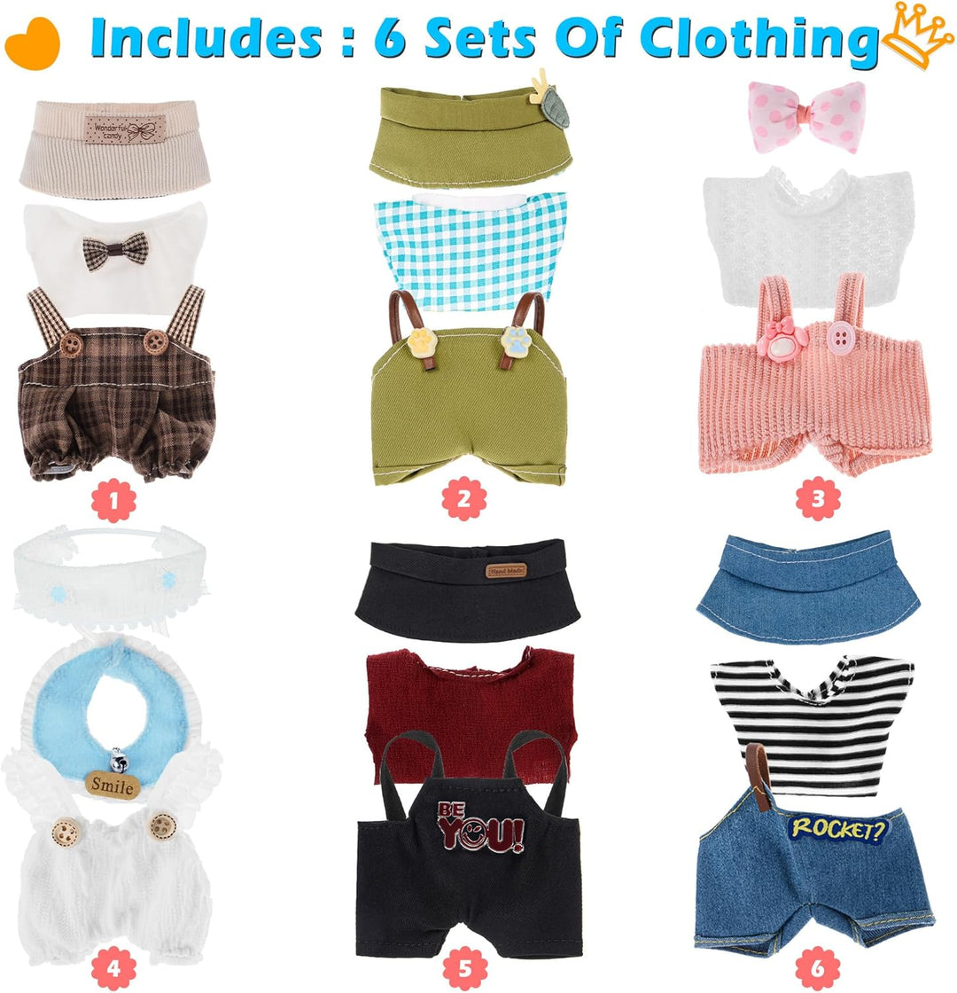 Insgesamt 6 Sets Puppenkleidung Outfits Zubehör für 17cm Puppen Inklusive: 5 Hut, 1 Haarpinne, 6 Top