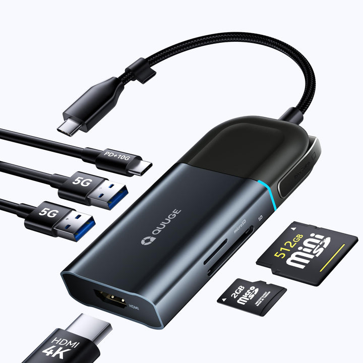 QUUGE USB C Hub, 6 in 1 4K HDMI Dock, 100W PD, SD/TF Kartenleser, Laptop