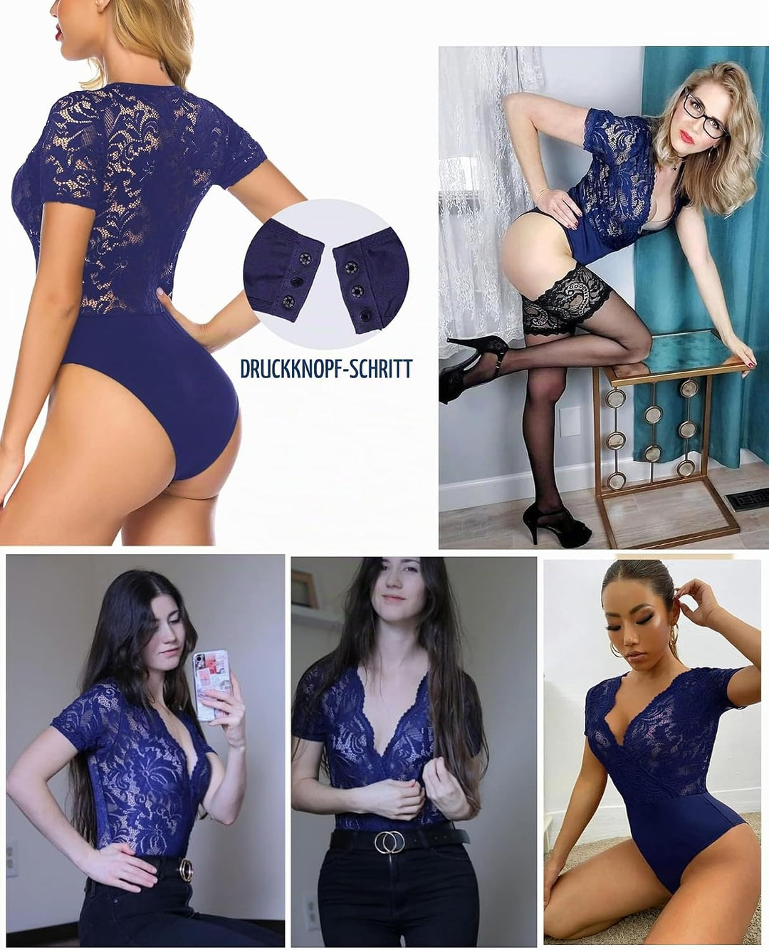 Avidlove Damen Lace Body Sexy Kurzarm Bodysuit Bluse V Ausschnitt Mesh Tops Elegante Oberteile Mit S