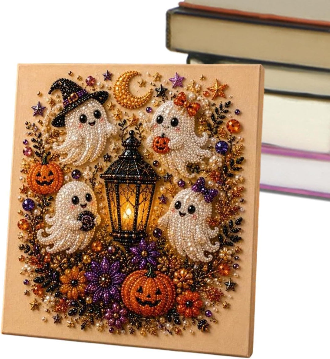 Halloween Perlenkunst Kreativset - 3D Geisterbild | Diamantmalerei | Sauberes Basteln Ohne Kleber -