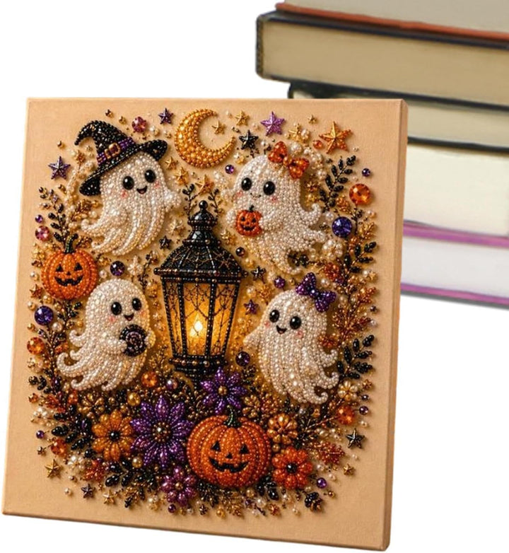 Halloween Perlenkunst Kreativset - 3D Geisterbild | Diamantmalerei | Sauberes Basteln Ohne Kleber -