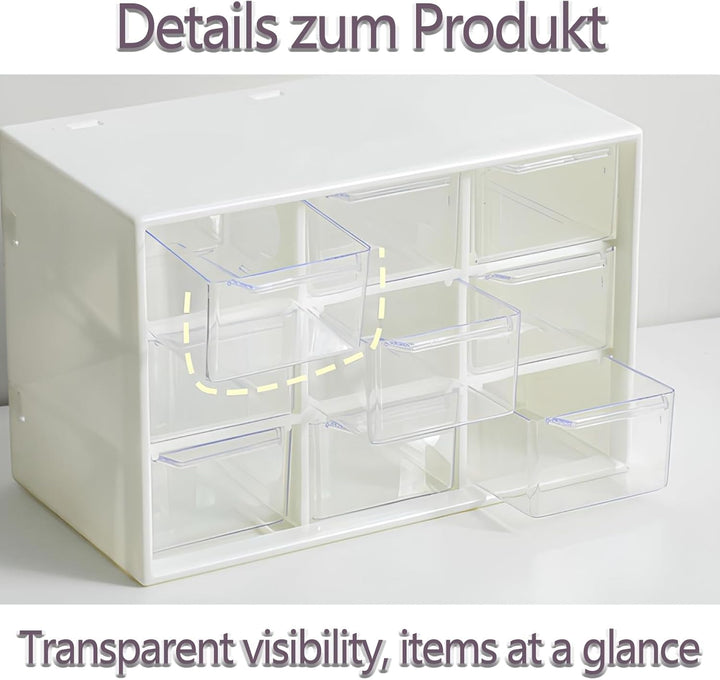 2 Stück Bastelbox Aufbewahrung mit 9 Schubladen, Mini Desktop Schublade Organizer, Stapelbar Desktop