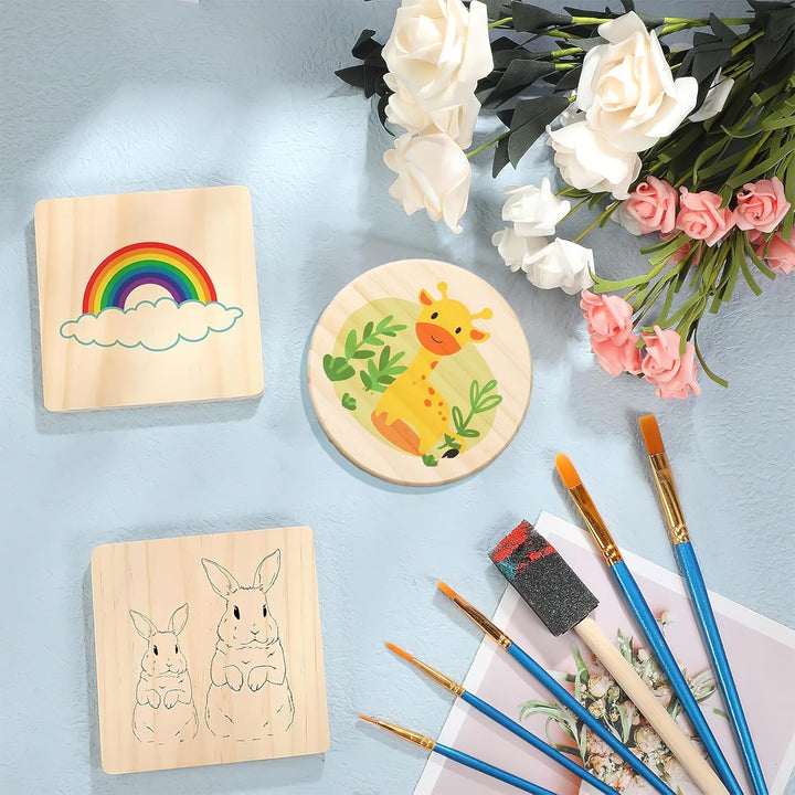 36 Stück Holzuntersetzer Blanko Set - 10cm Glasuntersetzer Holz Rohlinge (24 Eckig, 12 Rund) unbehan