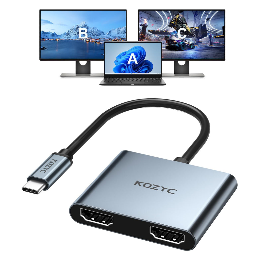 KOZYC USB C to Dual HDMI Adapter 4K@60Hz, Type C to HDMI Splitter Extended Display Kompatibel mit Ma