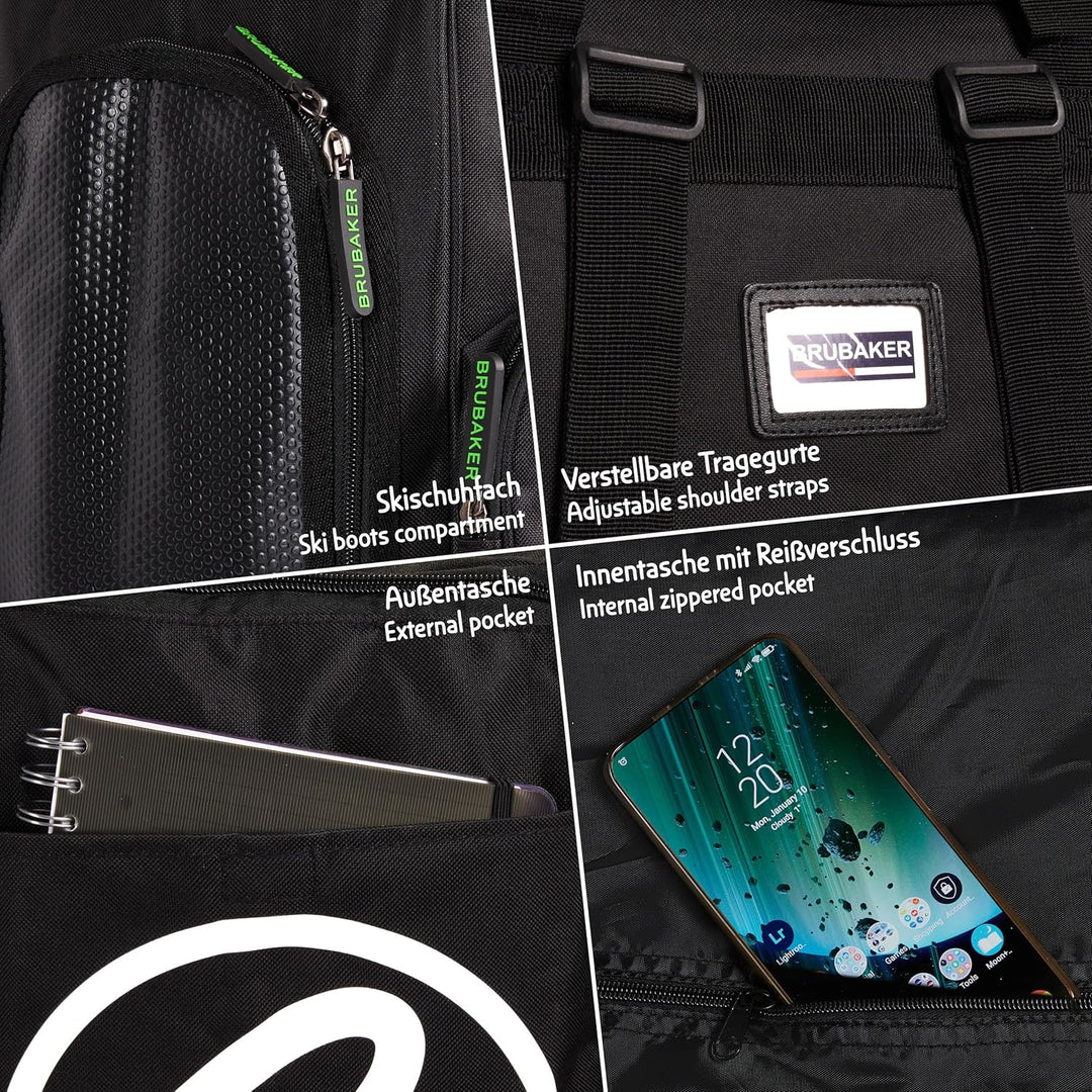 BRUBAKER Skischuhtasche Super Champion - Komfort Skischuhrucksack - Helmtasche Stiefeltasche mit Ruc