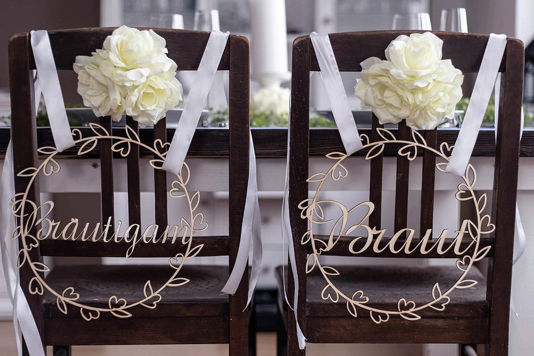 Hochzeitideal 2 Stuhlschilder Hochzeit - Braut und Bräutigam - Holzschild - schöne Hochzeitsdeko - S