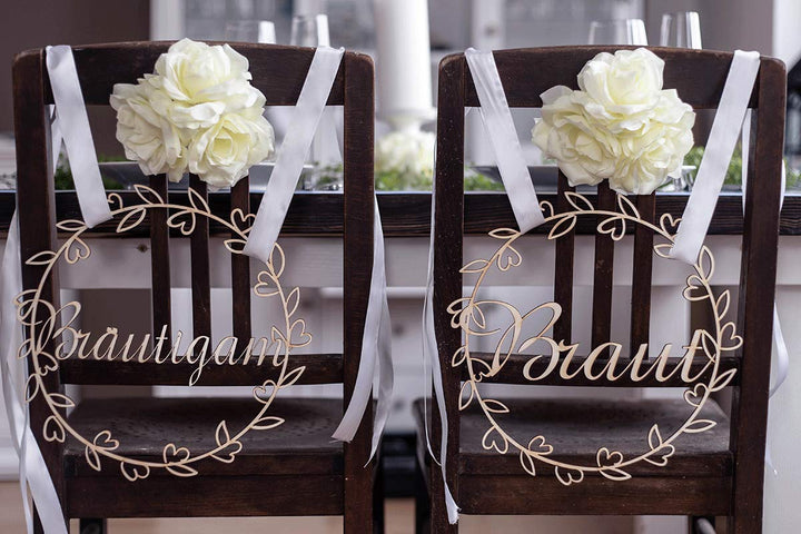 Hochzeitideal 2 Stuhlschilder Hochzeit - Braut und Bräutigam - Holzschild - schöne Hochzeitsdeko - S