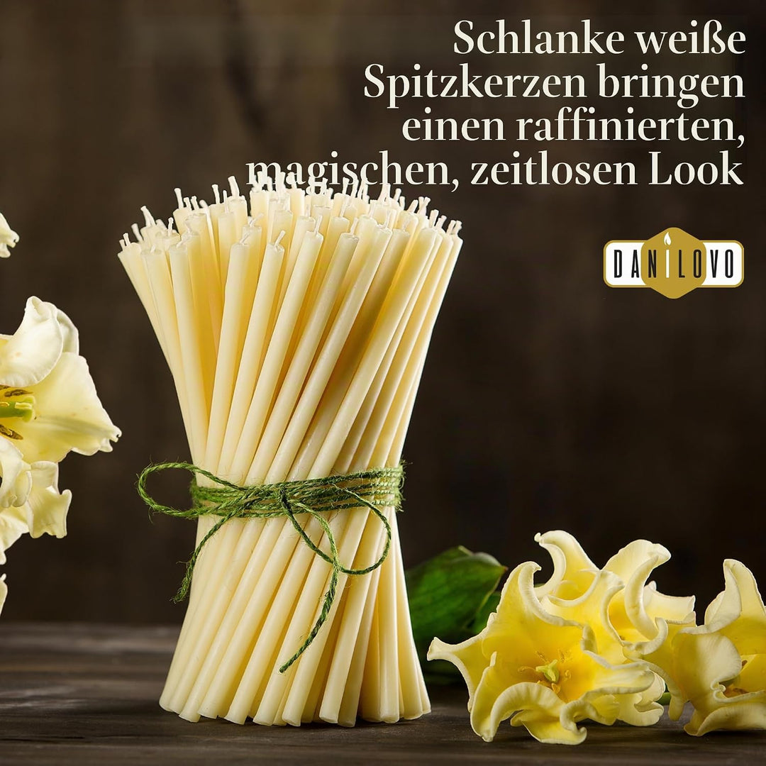 Danilovo 50 Stück Weiss Bienenwachs Kerzen - Orthodoxe Kerzen für Gebet, Rituals, Tischdeko Hochzeit