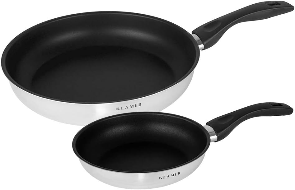 KLAMER Pfannenset Induktion (20 + 28 cm), hochwertige Profi Edelstahlpfanne antihaftbeschichtet mit
