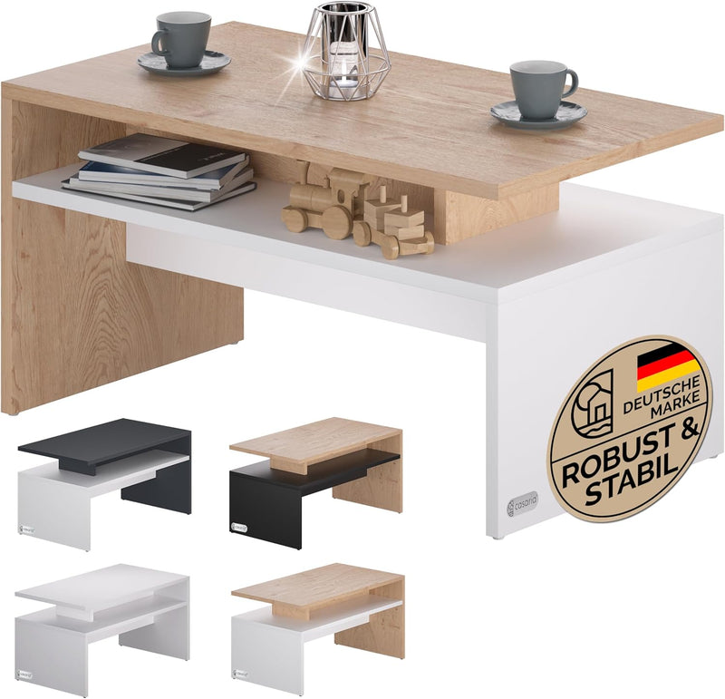 Casaria® Couchtisch mit Ablage Stauraum 92x51x48 cm Kratzfest Holz 50kg Belastbarkeit Modern Gross W